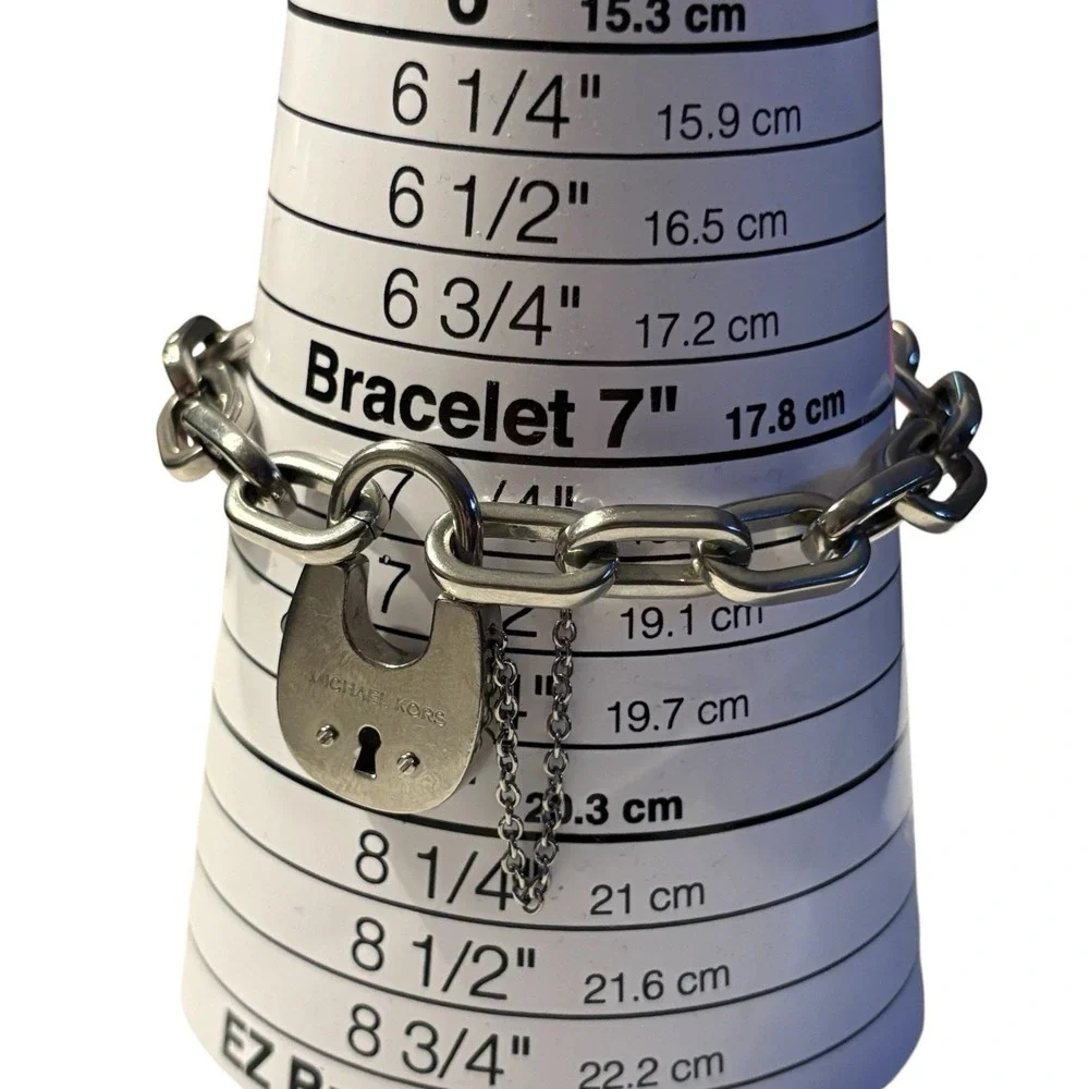 Michael Kors Bracelet Chain Link With Padlock And Safety Chain Silver Tone Metal - Picture 10 of 16